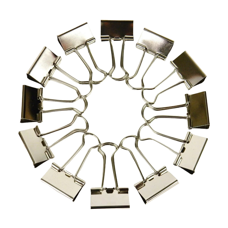 12 Pk Silver Tone Binder Clips, 1", Round Magnetic Tin w/See-Thru Cover.
