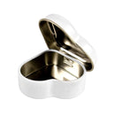 2" Pocket Tin, White Heart Shape, Hinged Lid, Jewelry, Coins, Candy/Mints.