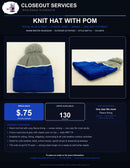 Knit Hat with Pom Royal Blue and Gray