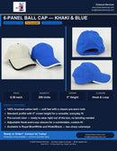6-Panel Ball Cap Khaki and Blue