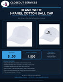 Blank White 6-Panel Cotton Ball Cap