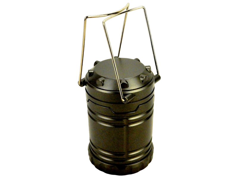 CoB LED Lantern, Gun Metal Plastic, Hang Handles, AA Battery Power.