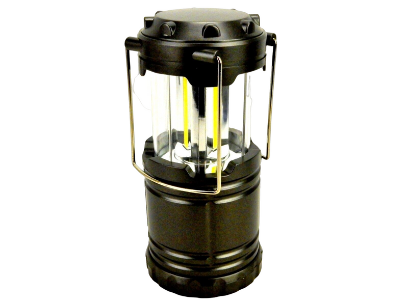 CoB LED Lantern, Gun Metal Plastic, Hang Handles, AA Battery Power.