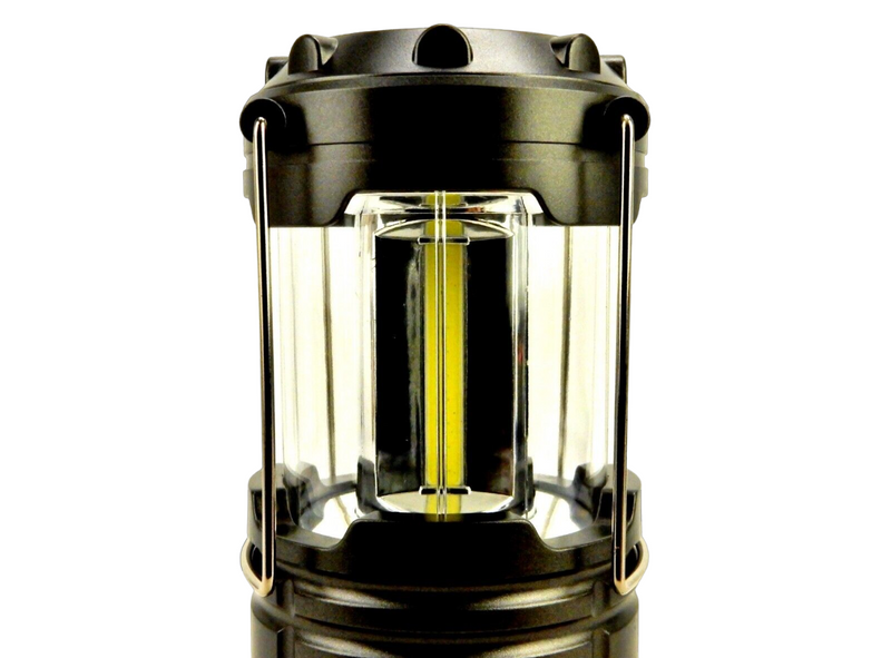 CoB LED Lantern, Gun Metal Plastic, Hang Handles, AA Battery Power.