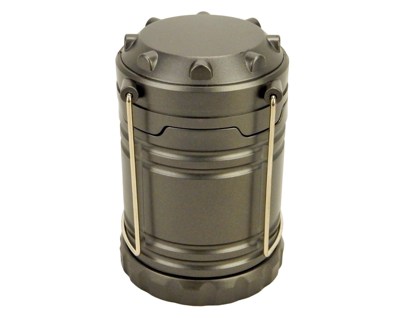 CoB LED Lantern, Gun Metal Plastic, Hang Handles, AA Battery Power.