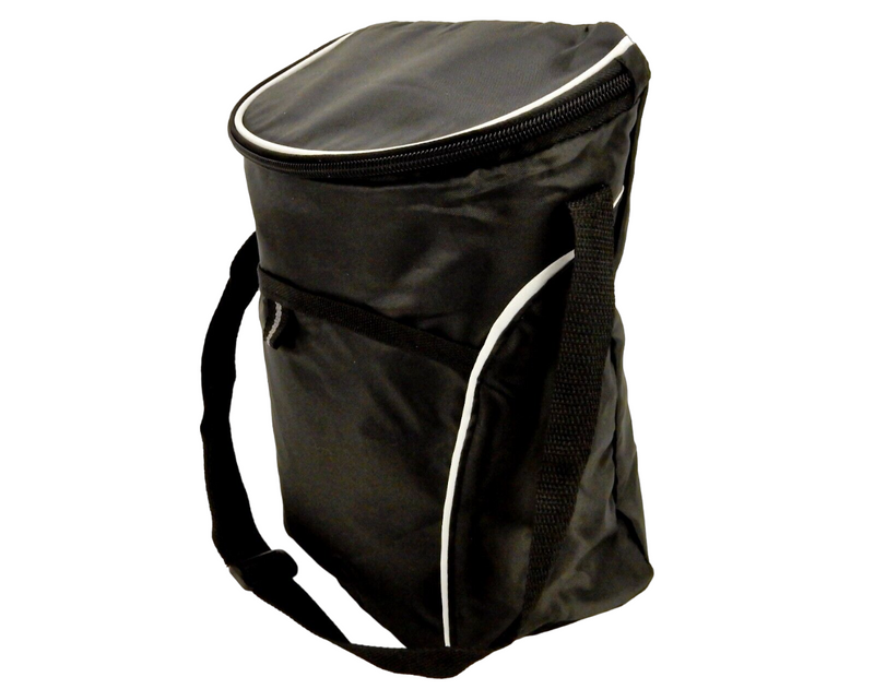 Premium 12-Can Beverage Cooler Tote: Insulated, Zippered, Black Polyester Shell with PEVA Lining.