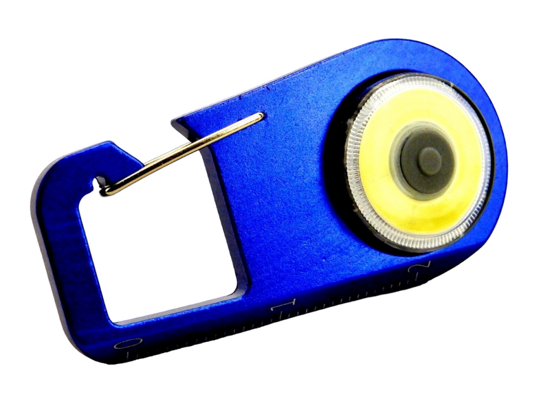 Aluminum Carabiner Key Clip w/LED Strobe, 2" Ruler, Royal Blue.