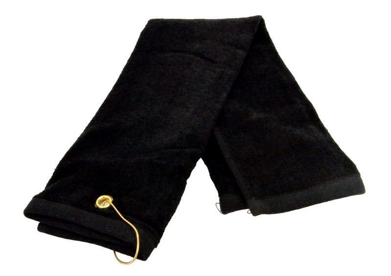 Premium Black Golf Towel with Bag Clip - 100% Cotton Terry Cloth - 24" x 15