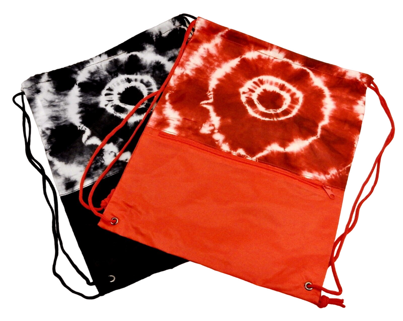 Vibrant Tie-Dyed Polyester Cinch Sack for Gym Traveling, Open Cargo Design, and Durable Rope Straps