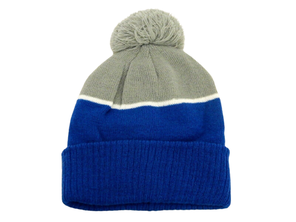 Knit Hat w/Pom, Royal Blue & Gray, Warm Winter Head Gear, Unisex.