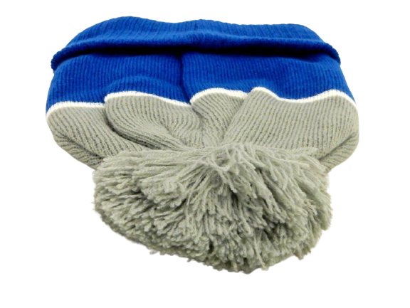 Knit Hat w/Pom, Royal Blue & Gray, Warm Winter Head Gear, Unisex.