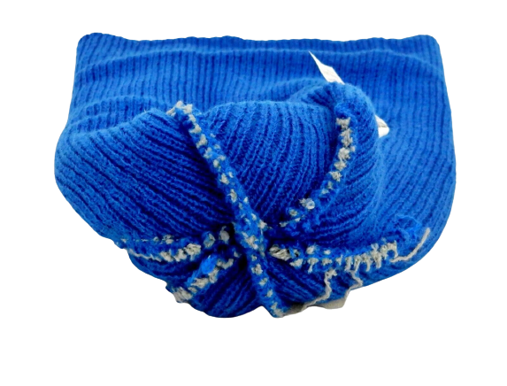 Knit Hat w/Pom, Royal Blue & Gray, Warm Winter Head Gear, Unisex.