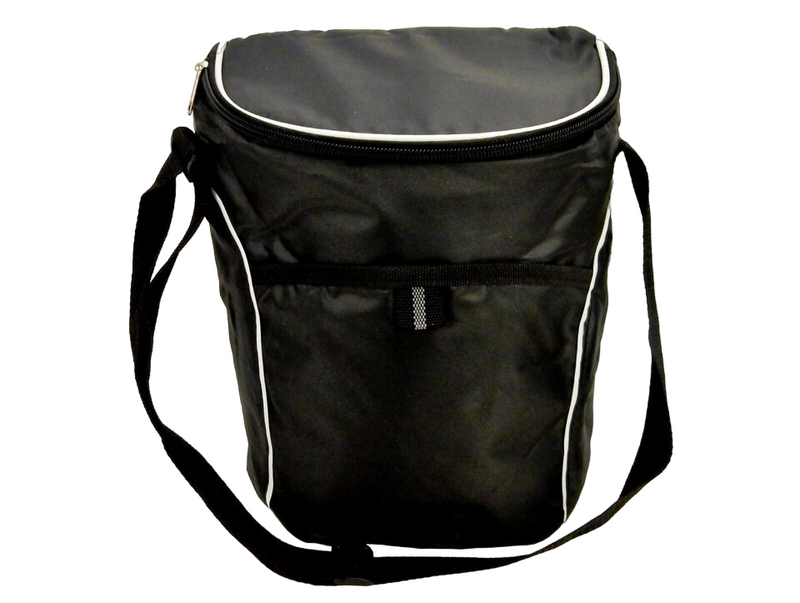 Premium 12-Can Beverage Cooler Tote: Insulated, Zippered, Black Polyester Shell with PEVA Lining.