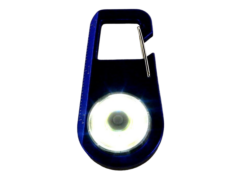 Aluminum Carabiner Key Clip w/LED Strobe, 2" Ruler, Royal Blue.