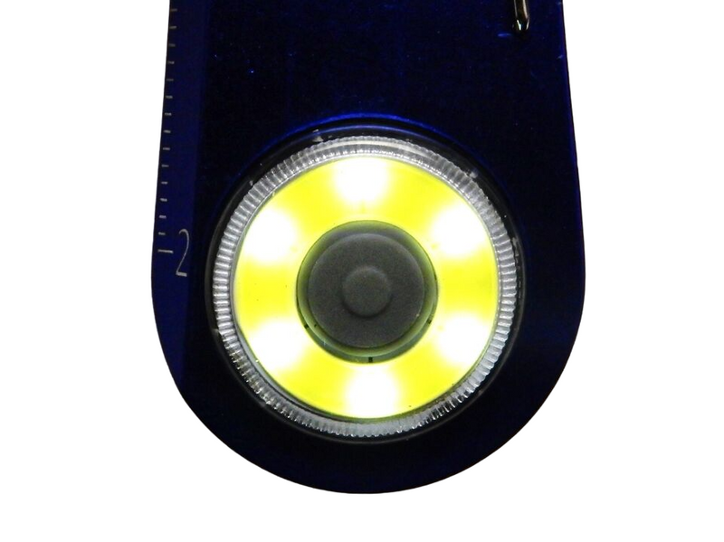 Aluminum Carabiner Key Clip w/LED Strobe, 2" Ruler, Royal Blue.