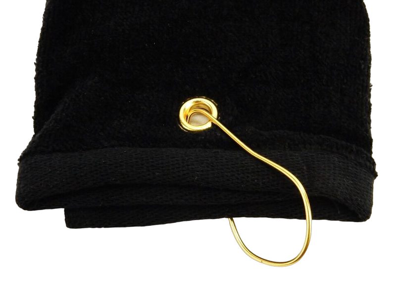 Premium Black Golf Towel with Bag Clip - 100% Cotton Terry Cloth - 24" x 15