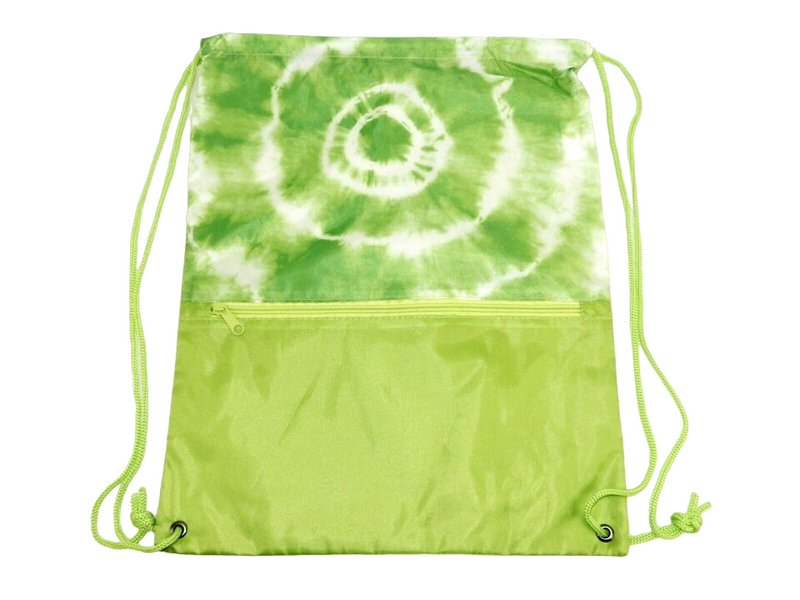 Vibrant Tie-Dyed Polyester Cinch Sack for Gym Traveling, Open Cargo Design, and Durable Rope Straps