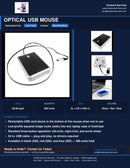 Optical USB Mouse — retractable cord, black/red/blue