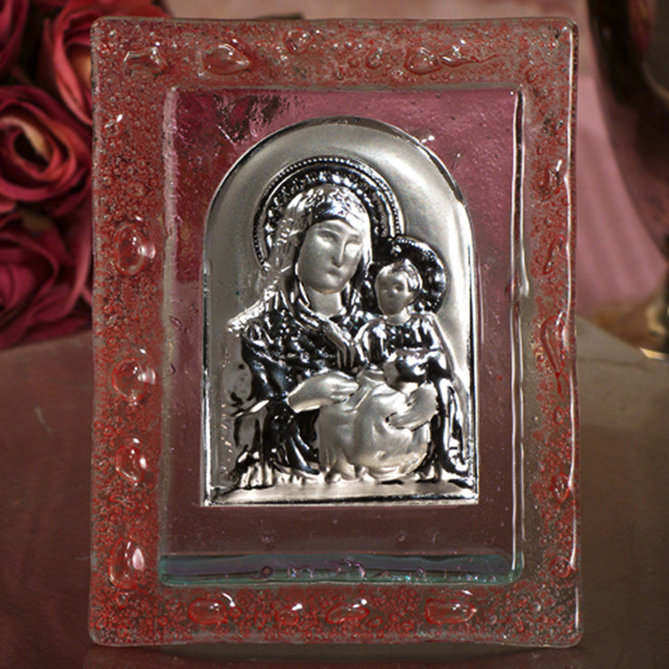 Glass Icon/Plaque, Madonna With Child