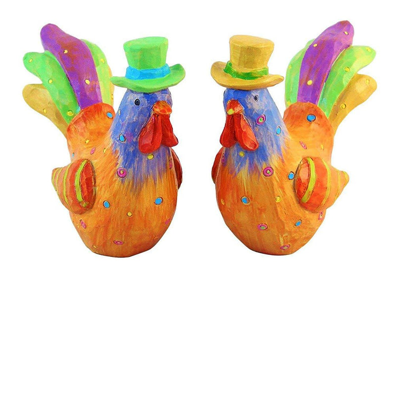 Colorful Hand Painted Pair of Rooster