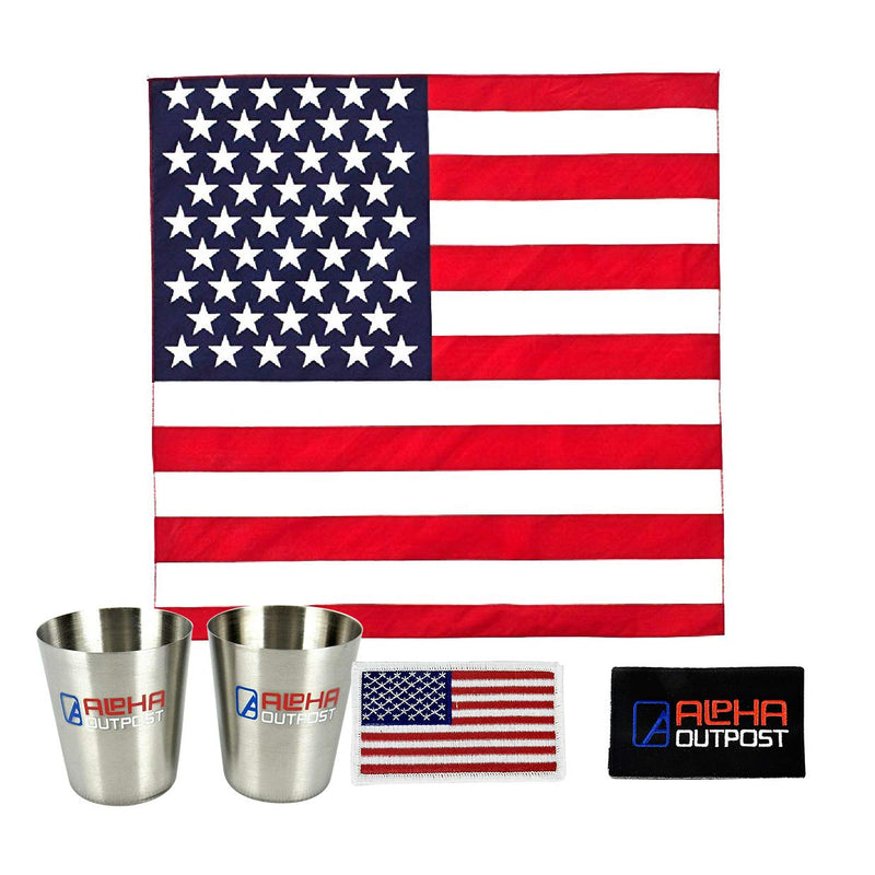 Alpha Outpost, Flag Bandana, Patches, 2 Metal Shot Glasses