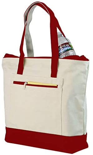 Cotton Canvas Tote Bag with Zipper Closure