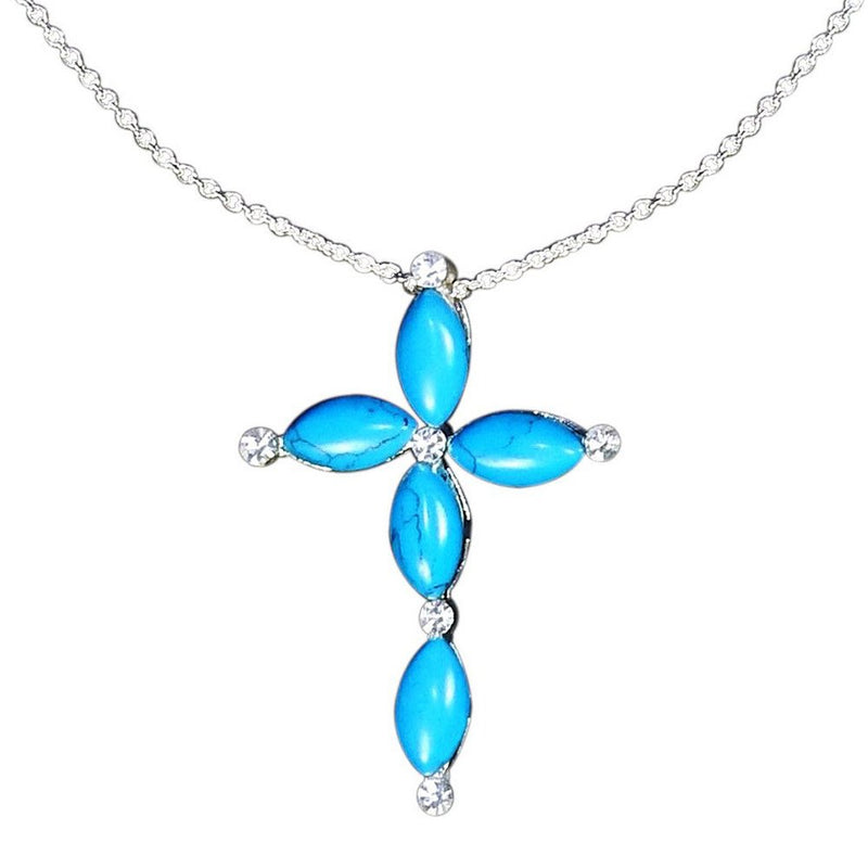 Winter Blue Faux Gemstones Cross Necklace