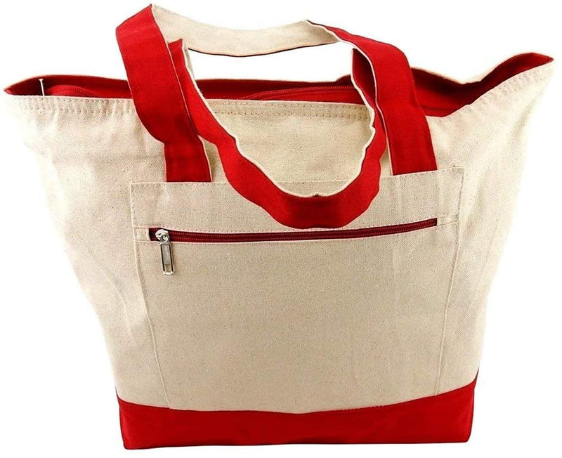 Cotton Canvas Tote Bag with Zipper Closure