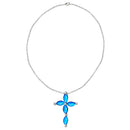 Winter Blue Faux Gemstones Cross Necklace