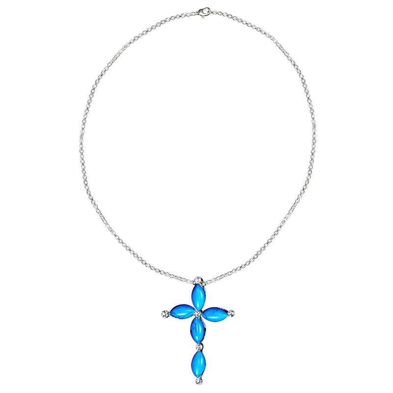 Winter Blue Faux Gemstones Cross Necklace