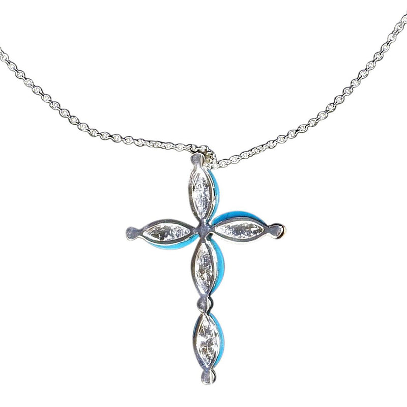 Winter Blue Faux Gemstones Cross Necklace