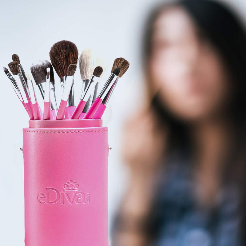 eDiva Pink 12pc Makeup Brush Set with Leather Case