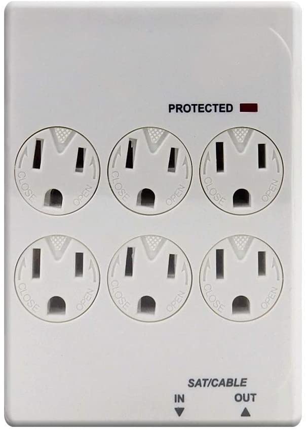 6 AC Outlet Power Block with with CATV in/Out Protect - 450 Joules Surge Protection