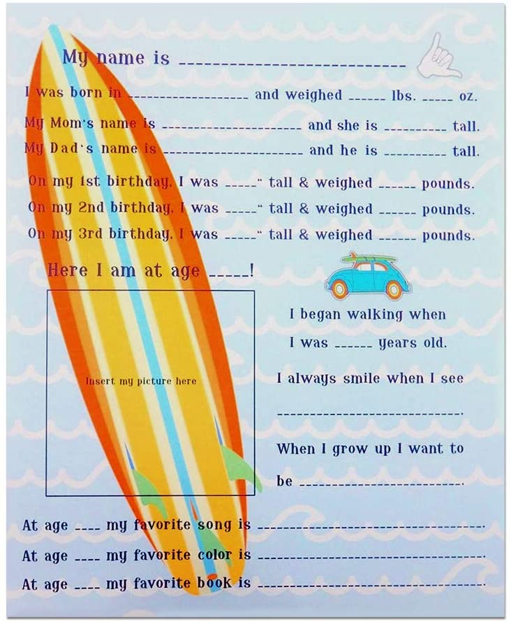 Growth Chart - Surfboard Gro Chart With 12 Moveable Height Stickers