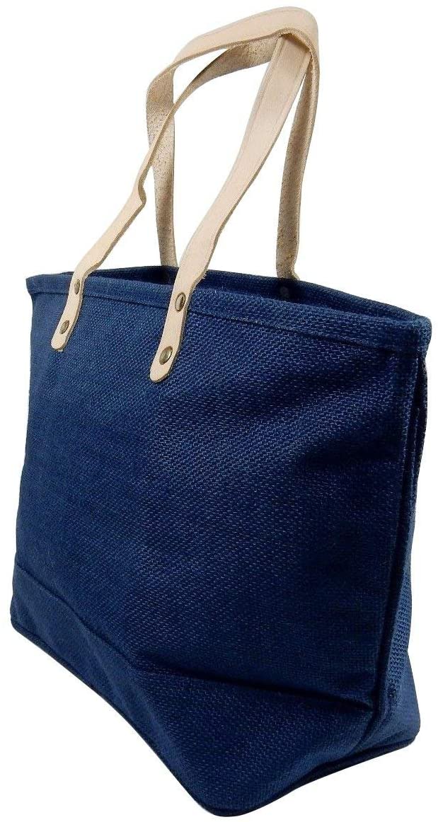 Jute Tote Bag With Leather Handles