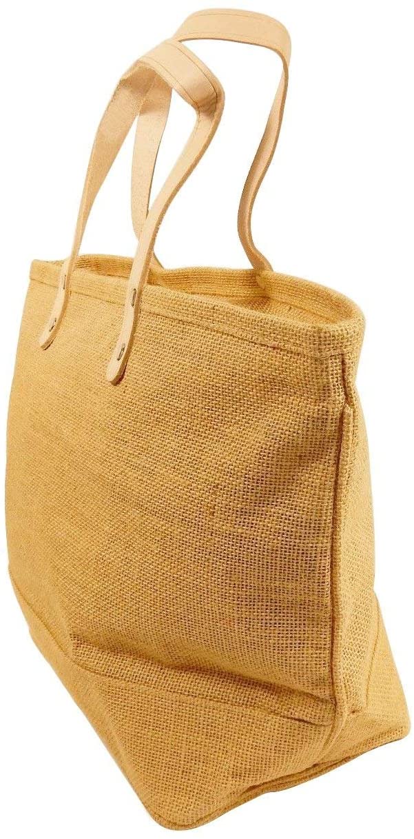 Jute Tote Bag With Leather Handles