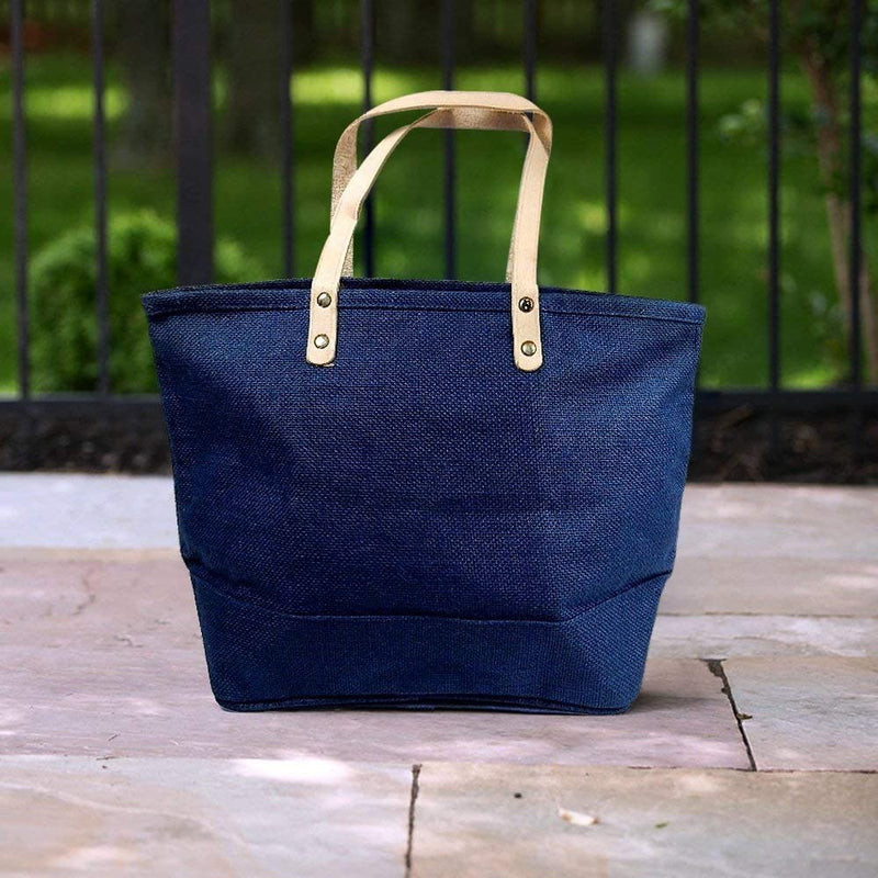 Jute Tote Bag With Leather Handles