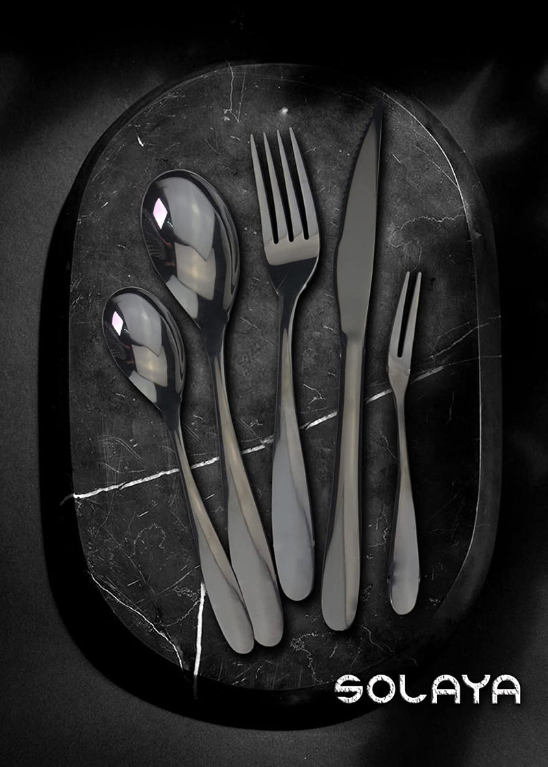 5 PCs Black Flatware Set With Luxurious Mirror Finish