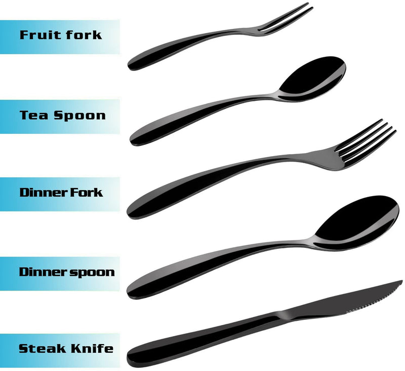 5 PCs Black Flatware Set With Luxurious Mirror Finish