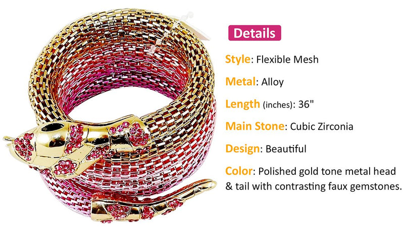 Halloween - Flexible Mesh Snake Bracelet - with Gold Tones & Faux Gemstones