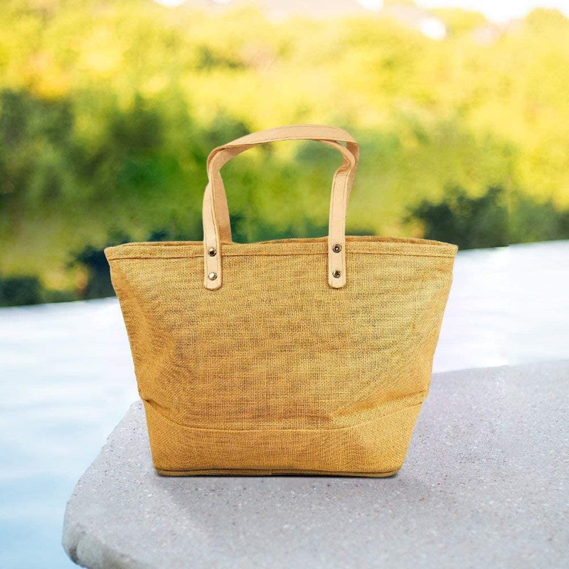 Jute Tote Bag With Leather Handles