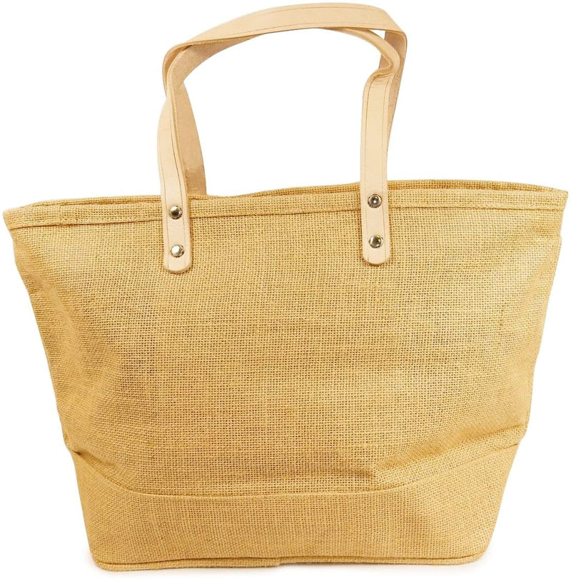 Jute Tote Bag With Leather Handles