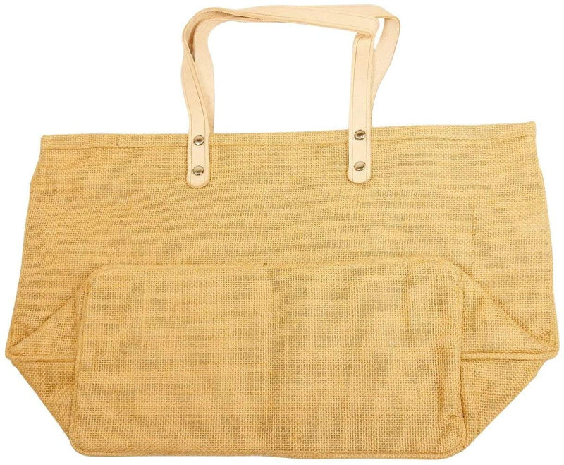 Jute Tote Bag With Leather Handles