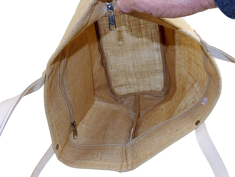 Jute Tote Bag With Leather Handles