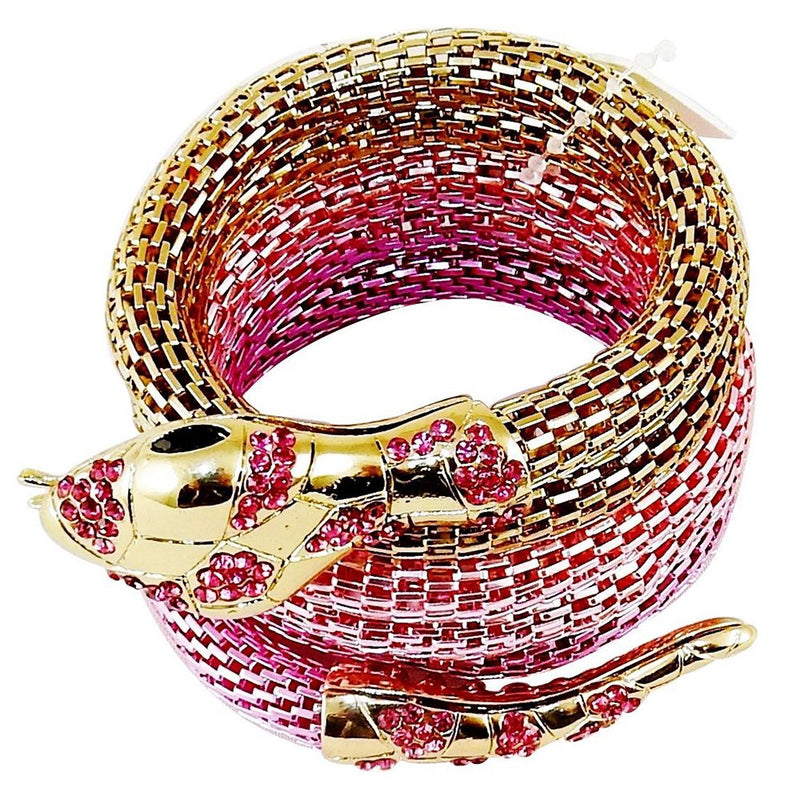 Halloween - Flexible Mesh Snake Bracelet - with Gold Tones & Faux Gemstones