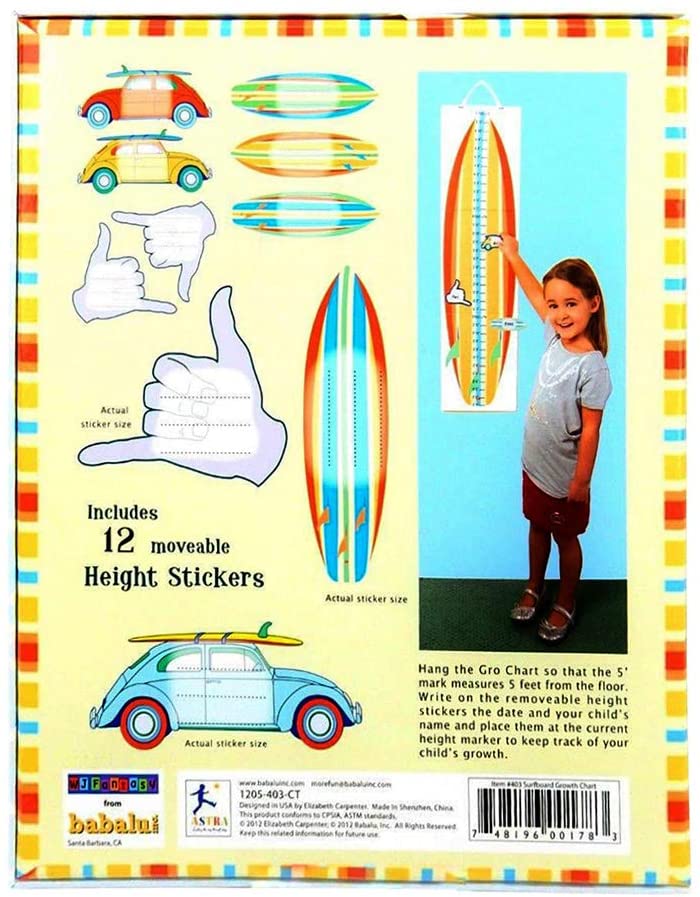 Growth Chart - Surfboard Gro Chart With 12 Moveable Height Stickers