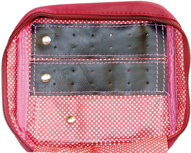 Zippered Jewelry Caddy, Maroon with Dots