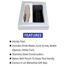 Knife-Multi-function Tool with Pouch, Blade, Corkscrew, Bottle Opener, Fork