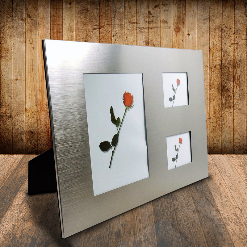 3 Panel Brushed Metal Photo Frame