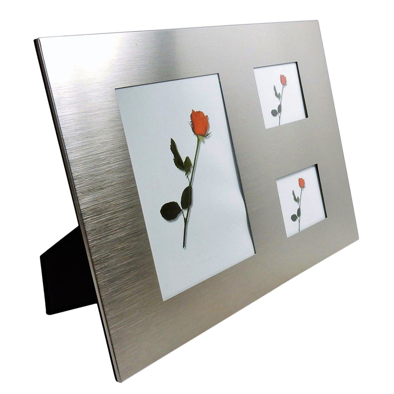 3 Panel Brushed Metal Photo Frame